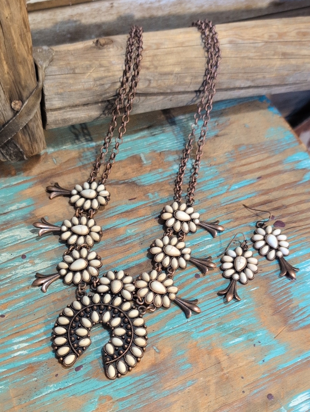 New Squash Blossom Necklace On Double Copper Chain W Matching Earrings